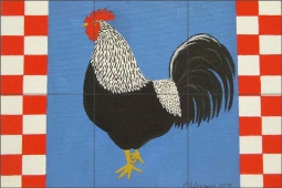 Rooster in Blue by Pat Palermino Ceramic Tile Mural POV-PPA003