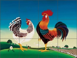 Country Chickens by Raul del Rio Ceramic Tile Mural POV-RR003