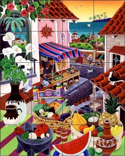 El Mercado by Raul del Rio Ceramic Tile Mural POV-RR004