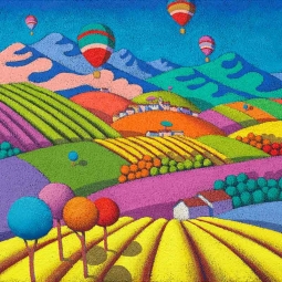 Wine Landscape with Balloons by Stefano Calisti Accent & Decor Tile POV-SC004AT