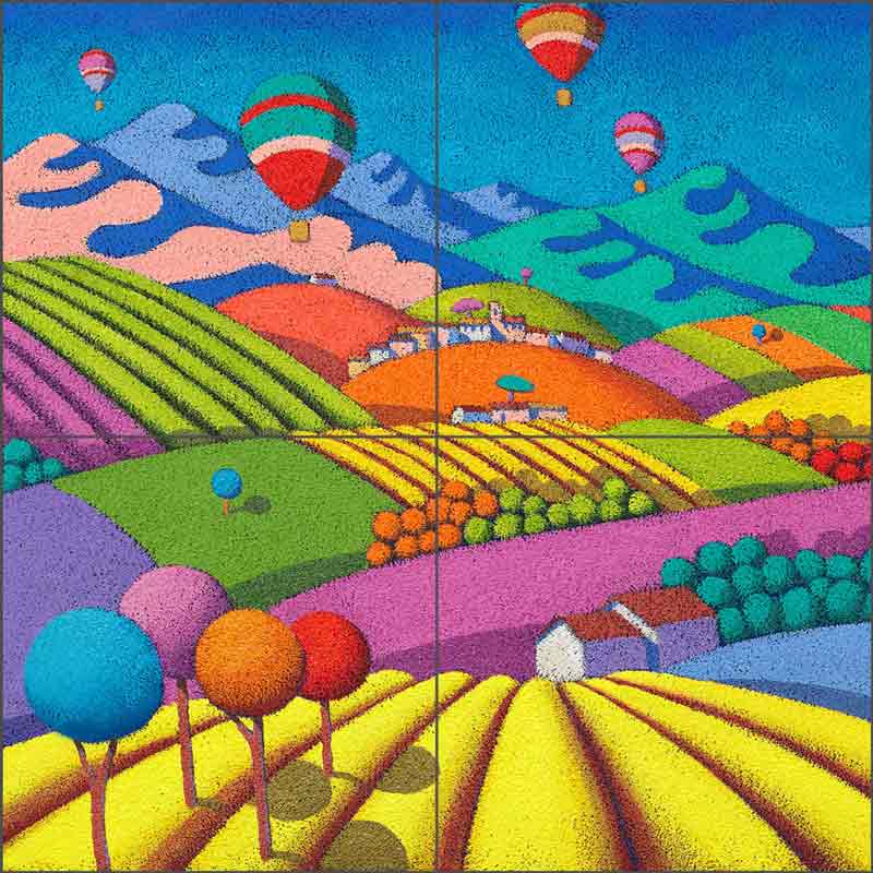 Wine Landscape with Balloons by Stefano Calisti Ceramic Tile Mural POV-SC004