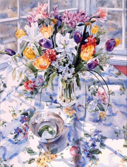April Bouquet with Bowl by William C Wright Accent & Decor Tile POV-WWA004AT