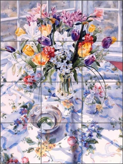 April Bouquet with Bowl by William C Wright Ceramic Tile Mural POV-WWA004