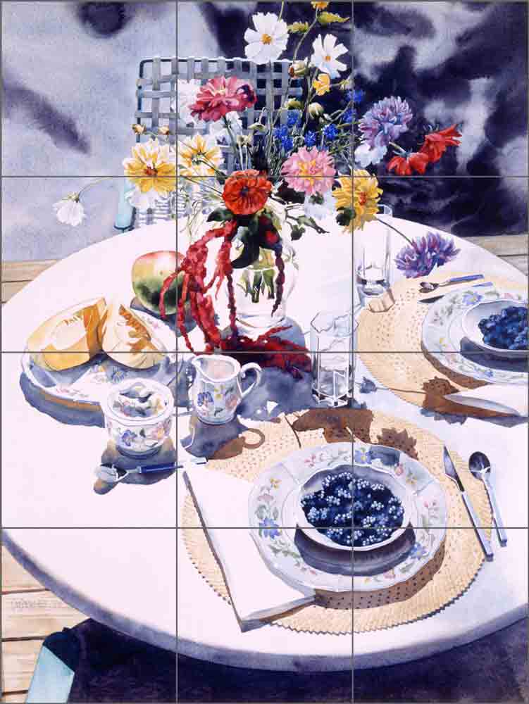 Blackberries with Cosmos by William C Wright Ceramic Tile Mural POV-WWA005