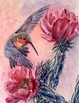Cholla and Hummer by Kathy Morrow Accent & Decor Tile RW-KM007AT