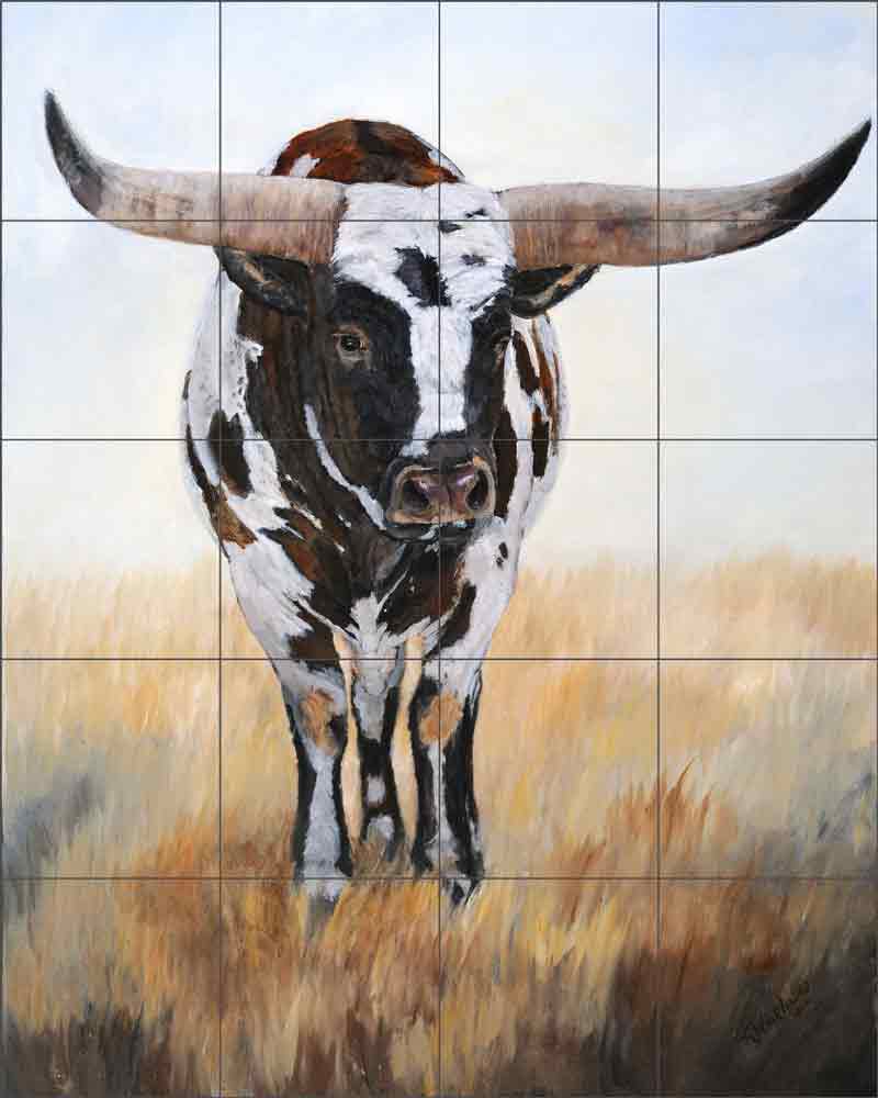 Longhorn Samurai I by Kathy Winkler Ceramic Tile Mural RW-KW031