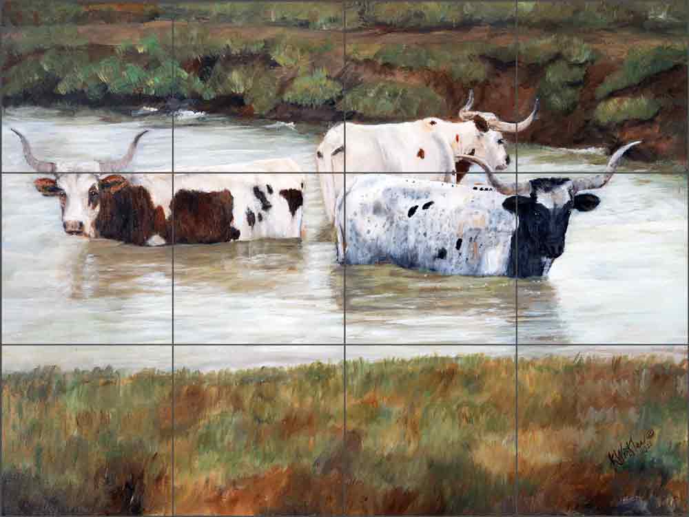 Longhorn Spa Day I by Kathy Winkler Ceramic Tile Mural RW-KW033