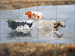 Longhorn Spa Day II by Kathy Winkler Ceramic Tile Mural RW-KW034