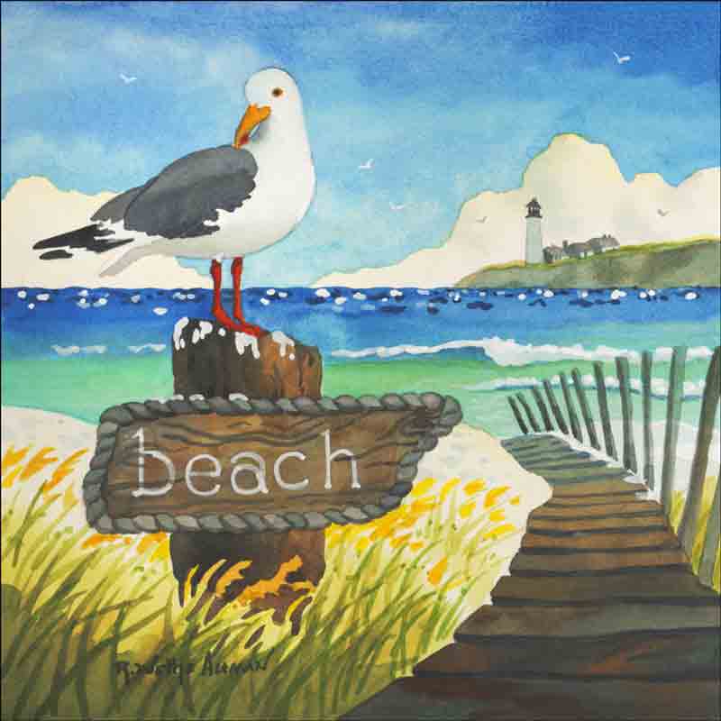 Seagull with Beach Sign by Robin Wethe Altman Accent & Decor Tile RWA020AT