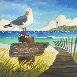 Seagull with Beach Sign by Robin Wethe Altman Accent & Decor Tile RWA020AT