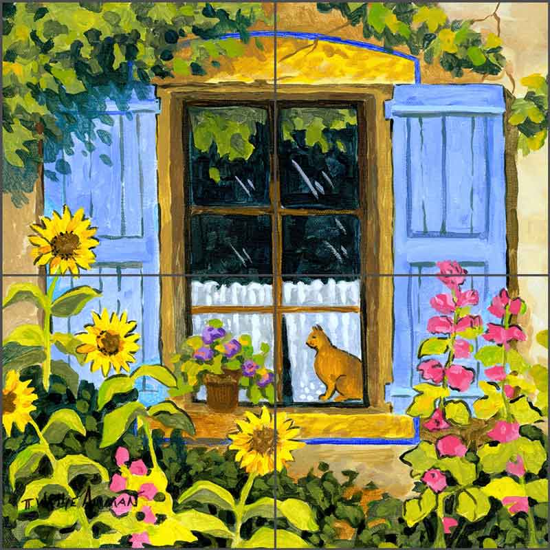 Cat in the Window by Robin Wethe Altman Ceramic Tile Mural RWA062