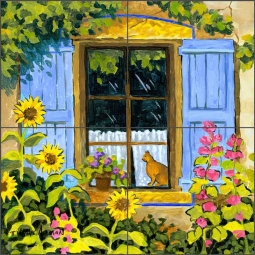 Cat in the Window by Robin Wethe Altman Ceramic Tile Mural RWA062