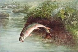Leaping Brook Trout by Samuel Kilbourne Ceramic Tile Mural SK001