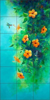 Tropical Blossoms by Susan Libby Ceramic Tile Mural SLA095