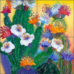 Crazy Color Cactus by Susan Libby Ceramic Tile Mural SLA099