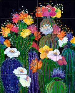 Cactus Blossoms by Susan Libby Ceramic Tile Mural SLA103