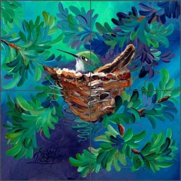 Hummer in a Nest by Susan Libby Ceramic Tile Mural SLA106