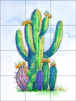 Saguaro Garden by Susan Libby Ceramic Tile Mural SLA110