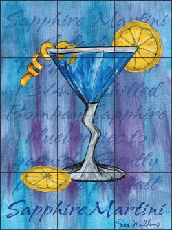 Sapphire Martini by Sara Mullen Ceramic Tile Mural SM019