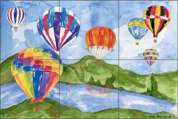 Hot Air Balloons II by Sara Mullen Ceramic Tile Mural SM039