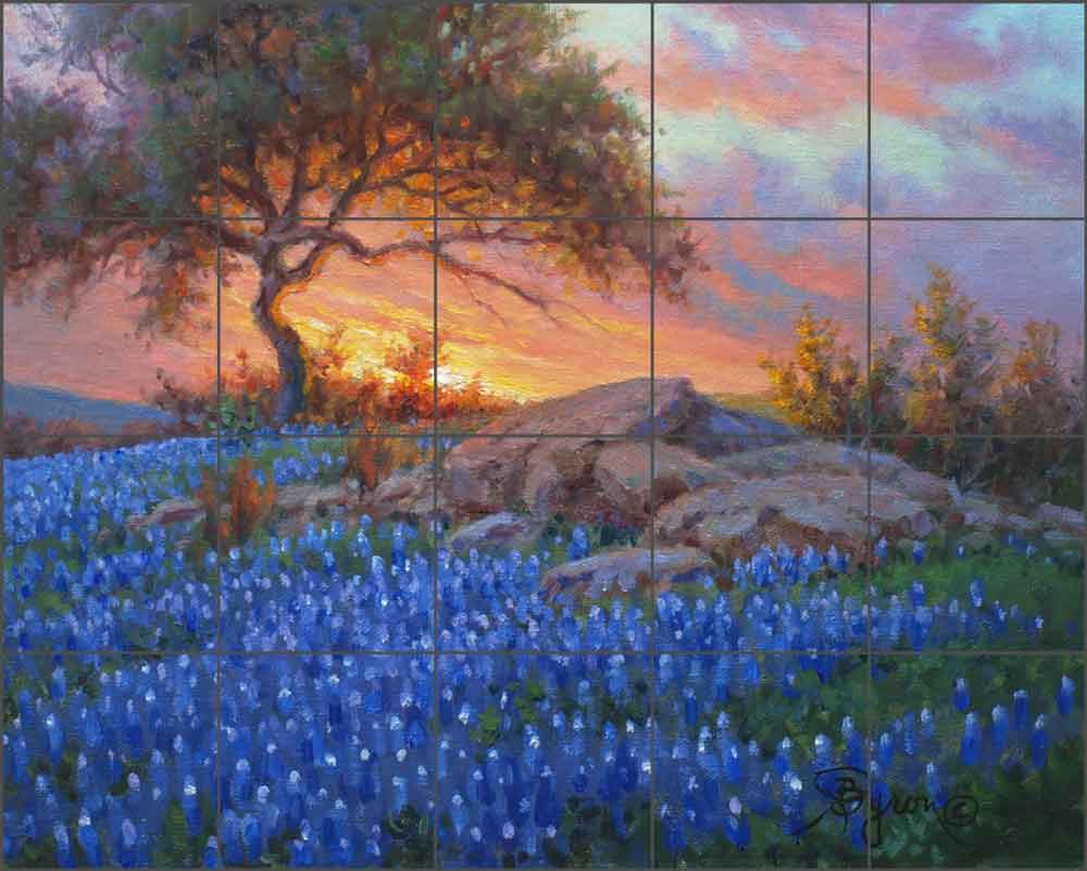 Sunset Bluebonnets by William Hagerman Ceramic Tile Mural WHA010