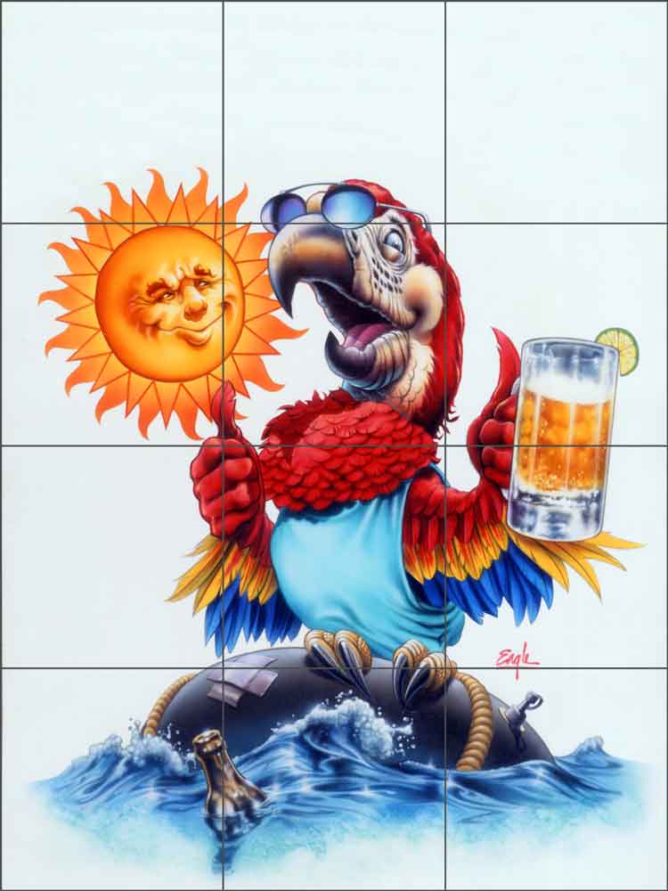 Partying Parrot by Bruce Eagle Ceramic Tile Mural BEA002