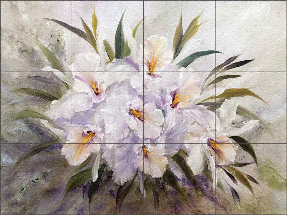 Misted Orchids by Carolyn Cook Glass Wall & Floor Tile Mural 24" x 18" - CC021
