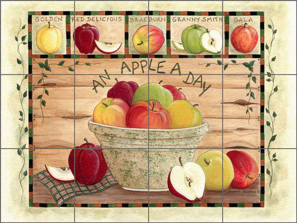 An Apple a Day by Donna Jensen Glass  Wall & Floor Tile Mural 24" x 18" - DJ007