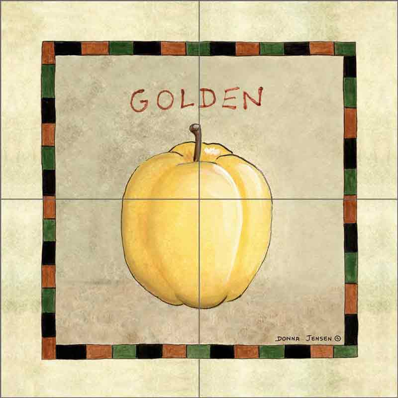 Golden Apple by Donna Jensen Ceramic Tile Mural DJ042