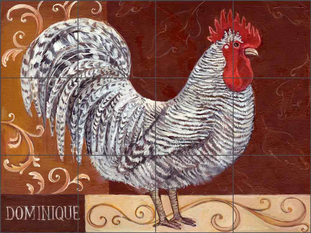 Kasun Dominique Rooster Glass Tile Mural 24" x 18" - EC-TK001