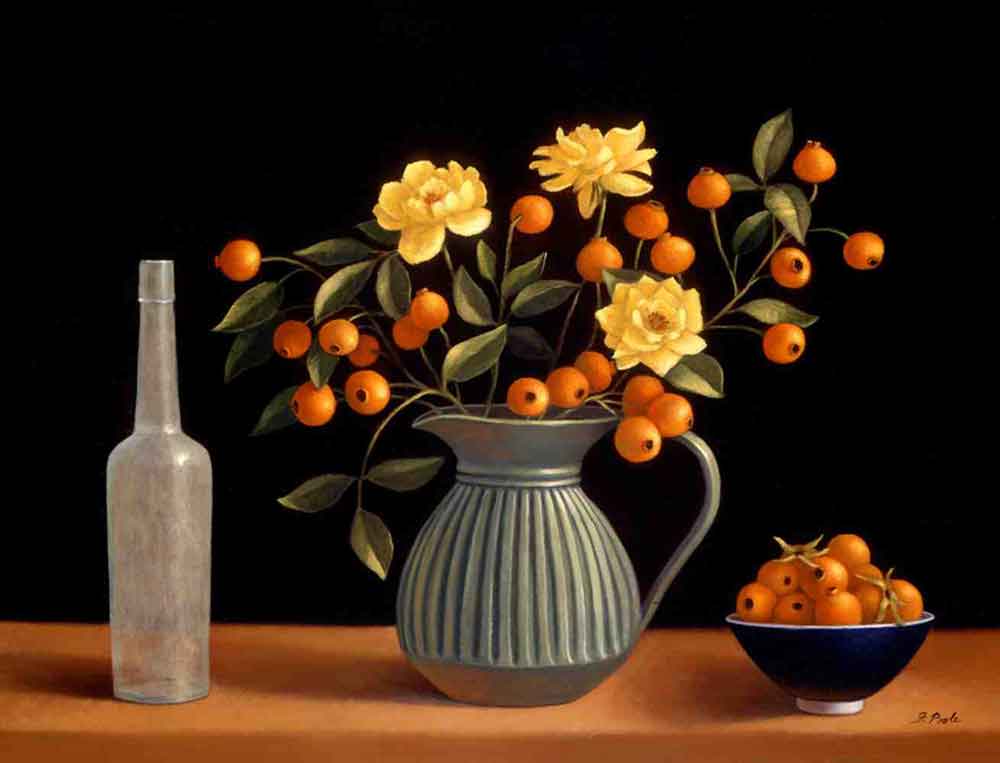 Still Life with Persimmons and Yellow Roses by Frances Poole Ceramic Accent & Decor Tile FPA001AT