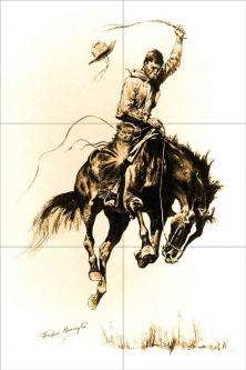 A Running Bucker by Frederic Remington Ceramic Tile Mural FR2003