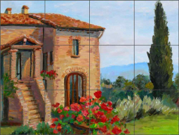 Tuscan Rosa Villa by Joanne Morris Margosian Ceramic Tile Mural JM114