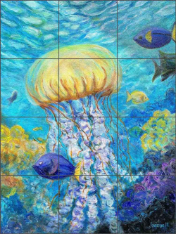 Jelly and Coral by Joanne Morris Margosian Glass Tile Mural JM131