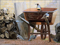 Backyard Quail - The Gathering by Kurt Burmann Ceramic Tile Mural KB018