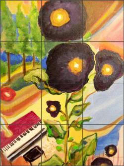 Cottage Black Hollyhock by Karen J Lee Ceramic Tile Mural KLA003