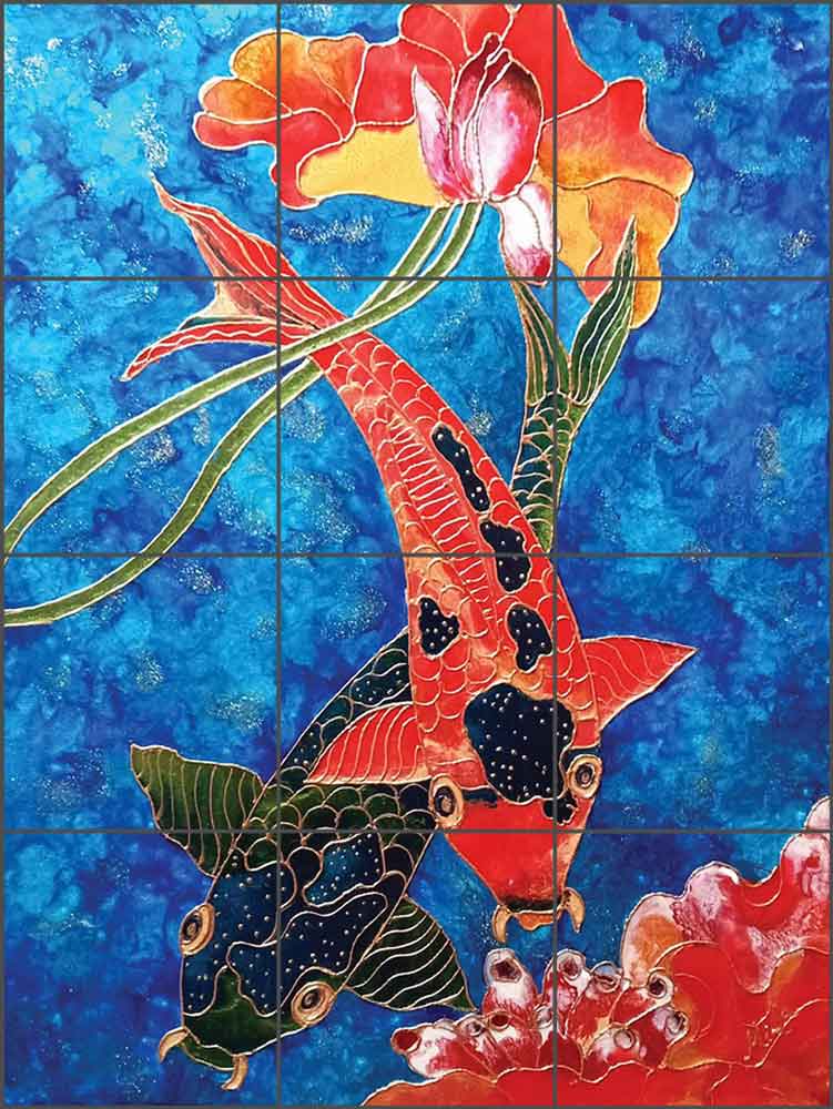 Koi by Micheline Hadjis Ceramic Tile Mural MHA058