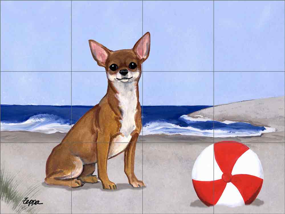 Chihuahua at the Beach by M K Zeppa Ceramic Tile Mural MKZ004
