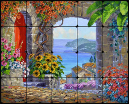 Treasure of the Cote d'Azur by Mikki Senkarik Tumbled Stone Tile Mural MSA208