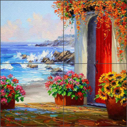 Ocean's Invitation by Mikki Senkarik Glass Tile Mural MSA247