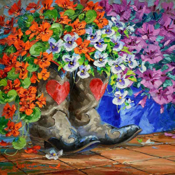 This Cowgirl is a Gardener by Mikki Senkarik Ceramic Tile Mural MSA287