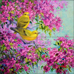 Colorful Perch by Mikki Senkarik Ceramic Tile Mural MSA294