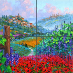 Hills of Tuscany 2 by Mikki Senkarik Ceramic Tile Mural MSA309