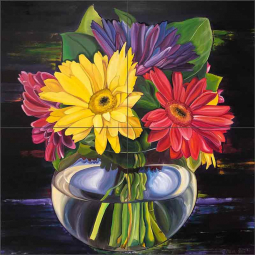 Gerbera Vase by Nancy Jacey Ceramic Tile Mural NJ105