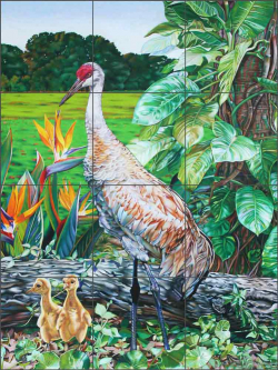 Sandhill Cranes by Nancy Jacey Ceramic Tile Mural NJ112