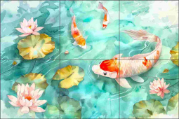 Koi Lily Pond by Andrea Haase Ceramic Tile Mural OB-HAA3879