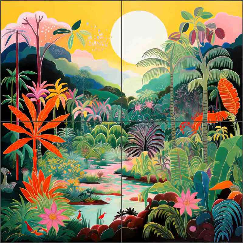 Tropical Paradise Dreams 68 by Lazar Studio Ceramic Tile Mural OB-LAZ15-36