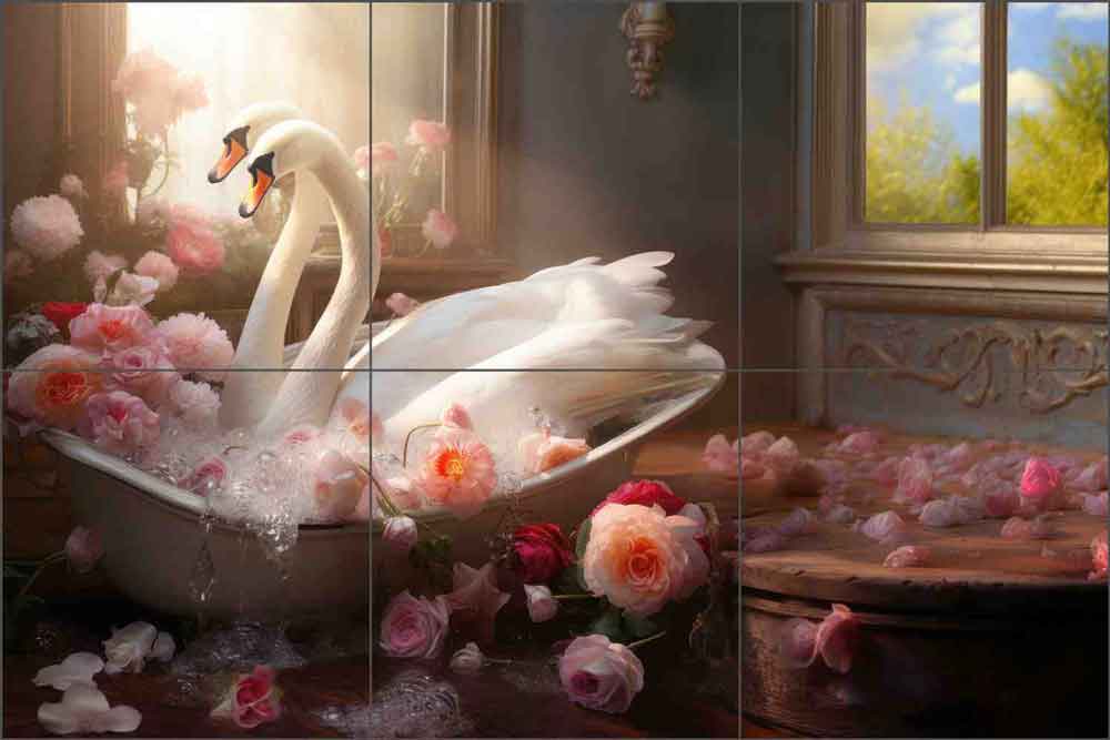 Swan Soak and Serenity by Lazar Studio Ceramic Tile Mural OB-LAZ165-1
