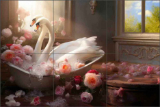 Swan Soak and Serenity by Lazar Studio Ceramic Tile Mural OB-LAZ165-1