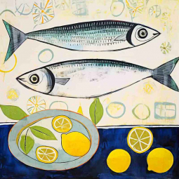 Lemon Splash with Fish Fins 7 by Irena Orlov Ceramic Accent & Decor Tile OB-ORL24802-10AT